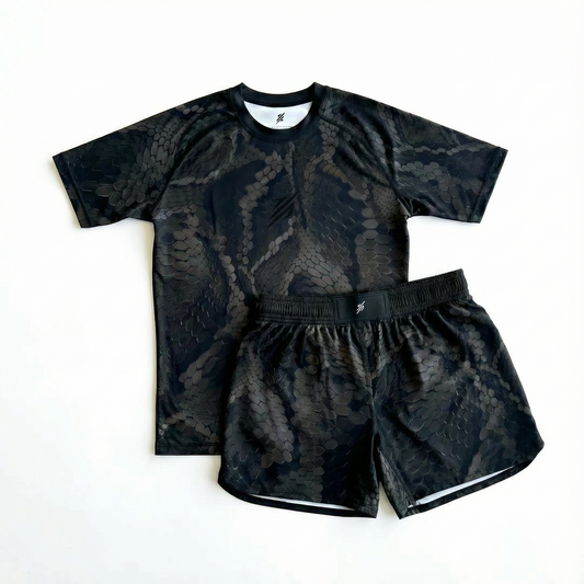 Black Snakeskin Rash Guard Set